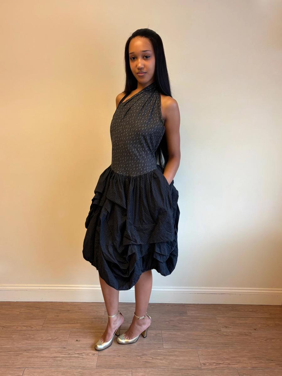 80s Popy Moreni Asymmetrical Ruched Dress product image