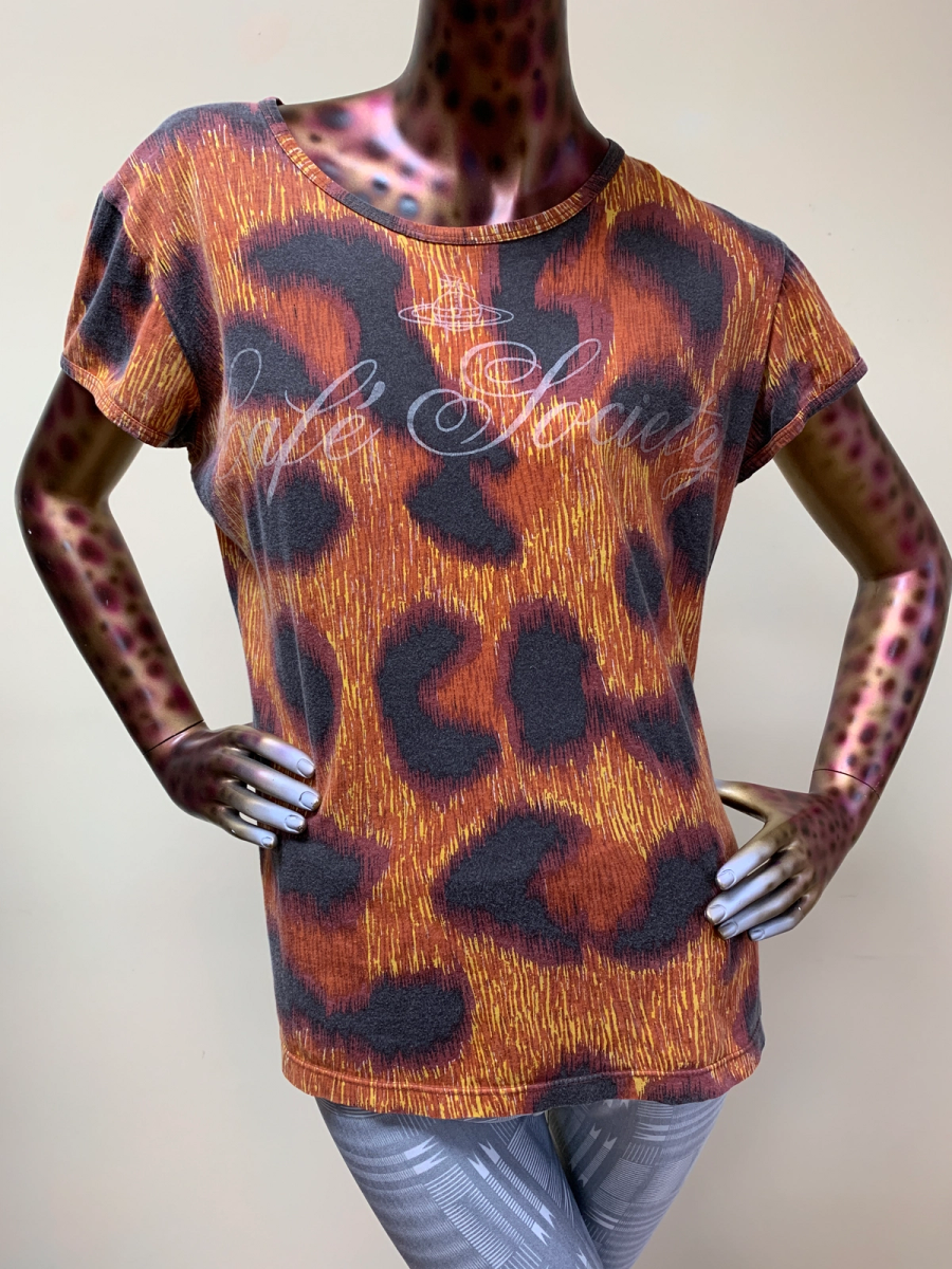 90s Vivienne Westwood 'Cafe Society' Cheetah Print T-shirt