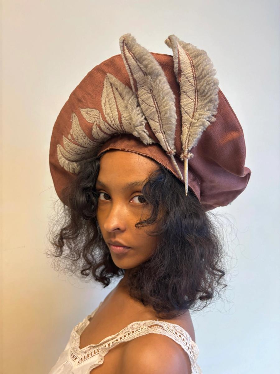 Unusual Midcentury Hat With Tromp L'oeil & Real Feather  product image