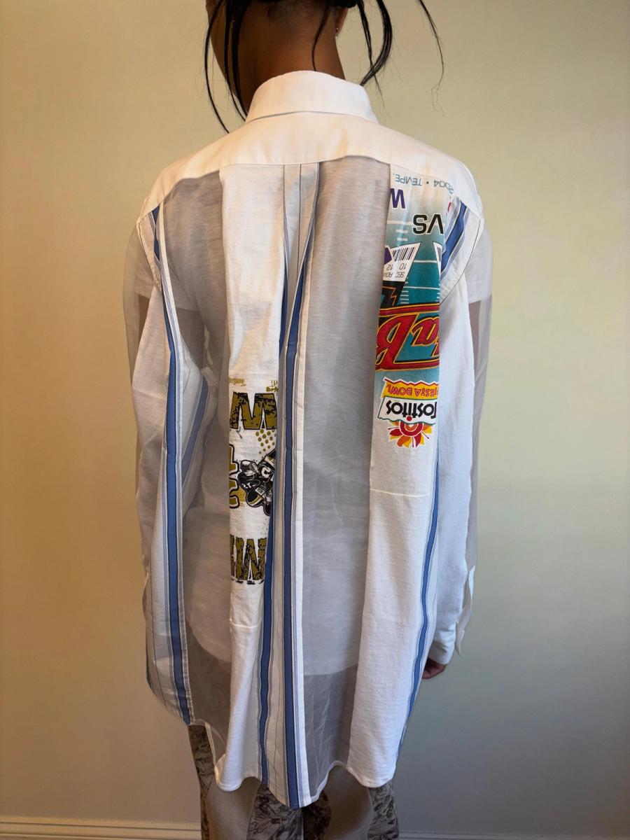 Patchwork Sheer Paneled Button Down Shirt product image