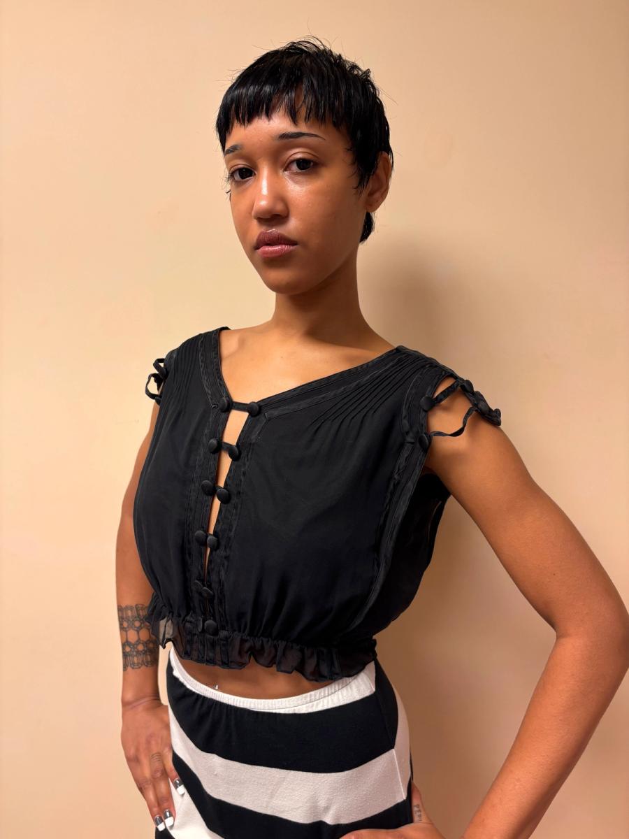 Norma Kamali OMO Fall 1993 Edwardian- Inspired Silk Top product image