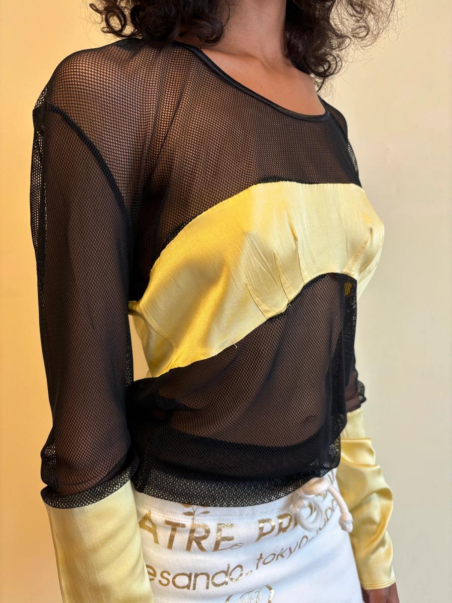 Vintage Chantal Thomass Yellow Silk and Mesh Top product image