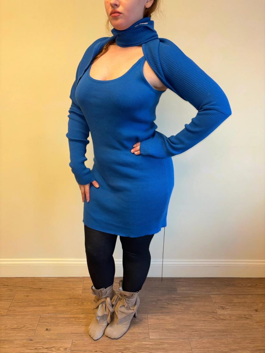80s Angelo Tarlazzi Blue Dress with Shrug product image