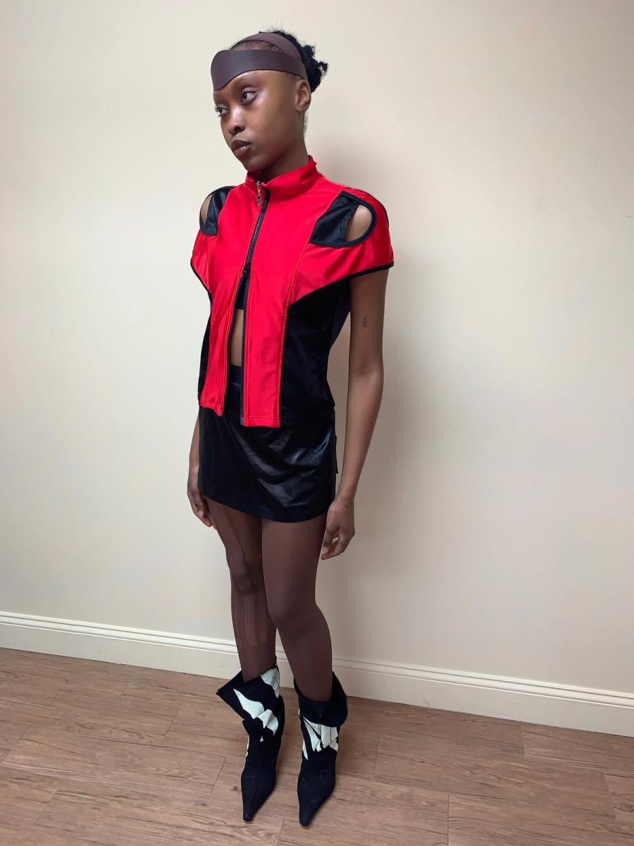 90s Fötus Red and Black Cutout Top product image