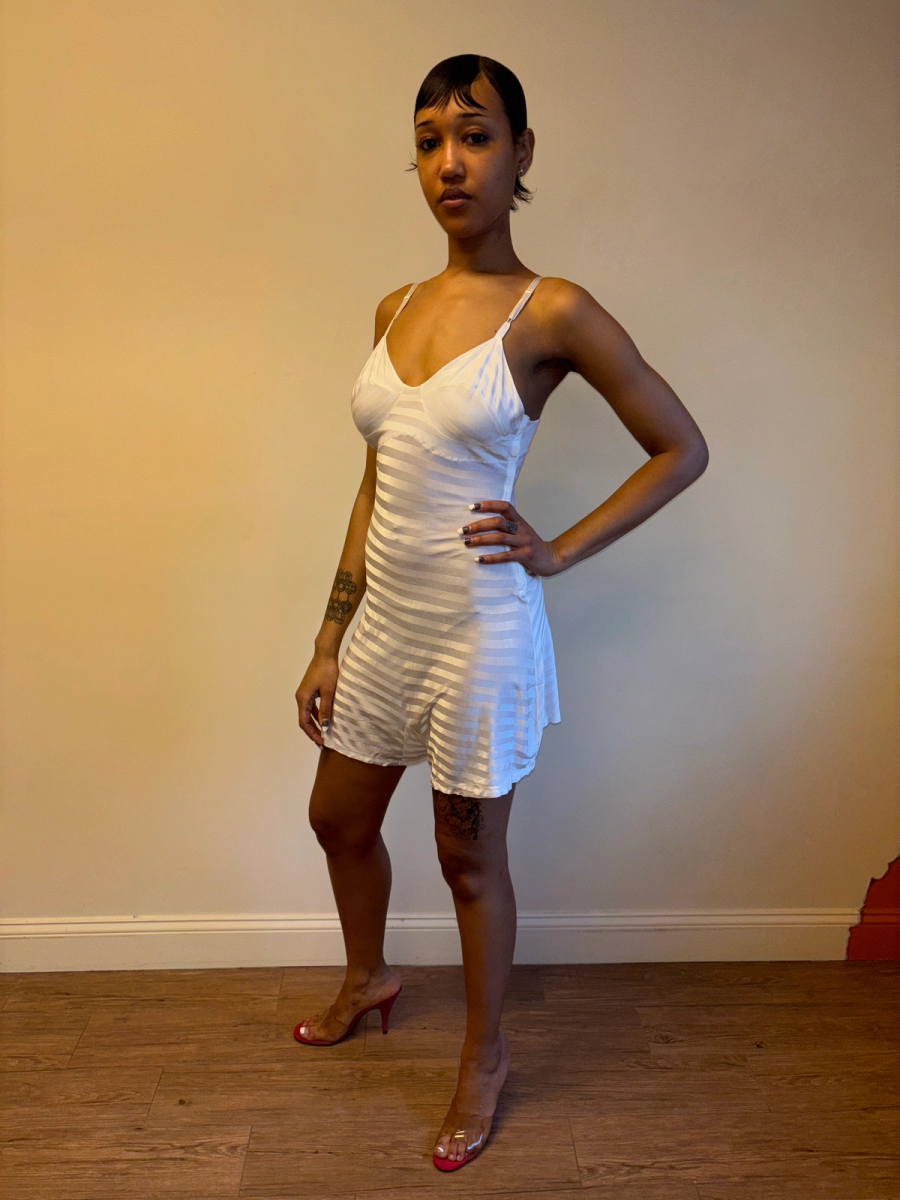 1930s White Striped Rayon Knit Step In  product image