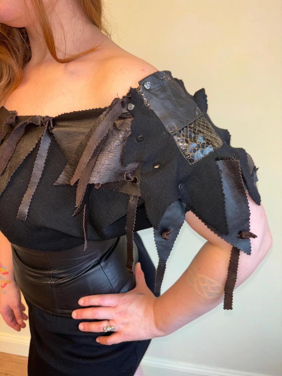 1980s Knit and Leather Shredded Dress product image