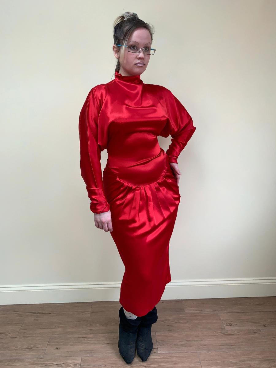 80s Norma Kamali Red Satin Dress product image