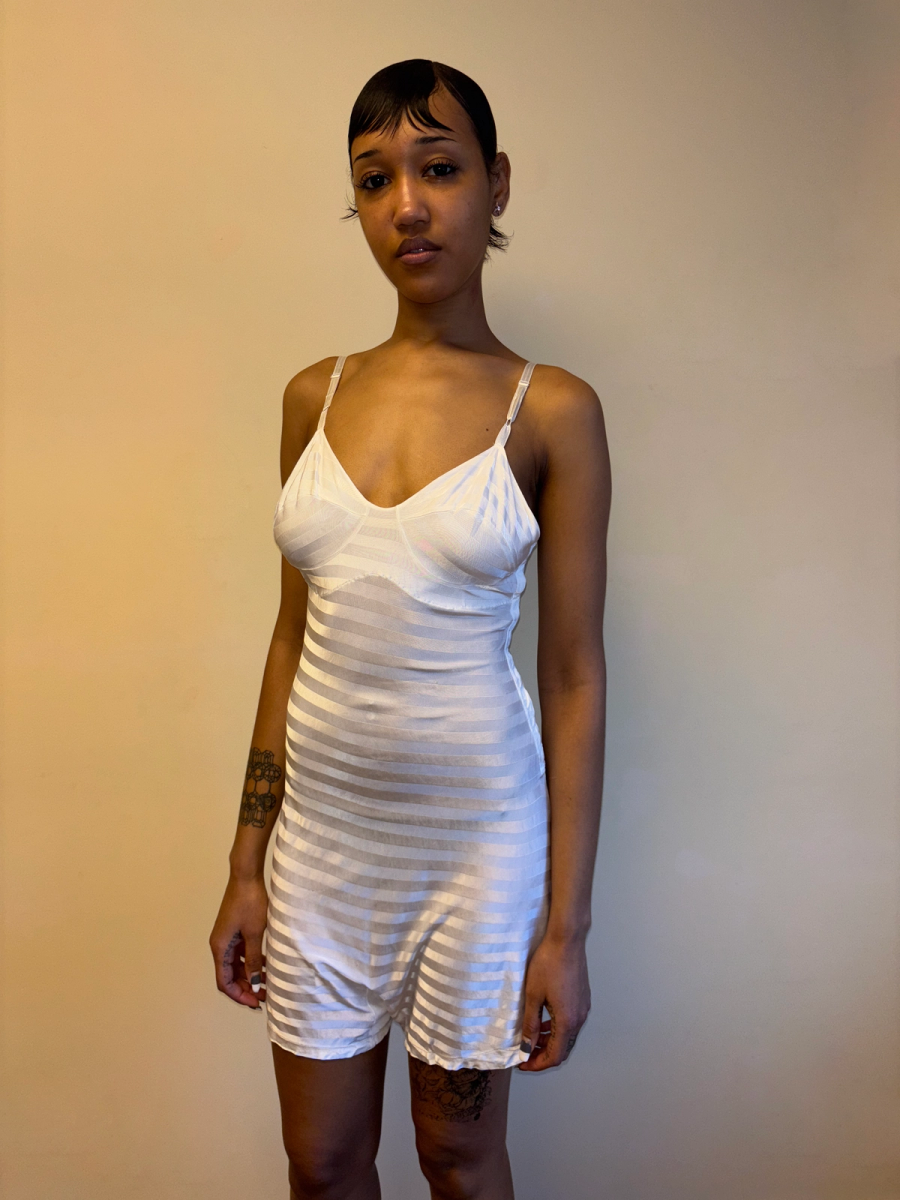 1930s White Striped Rayon Knit Step In product image