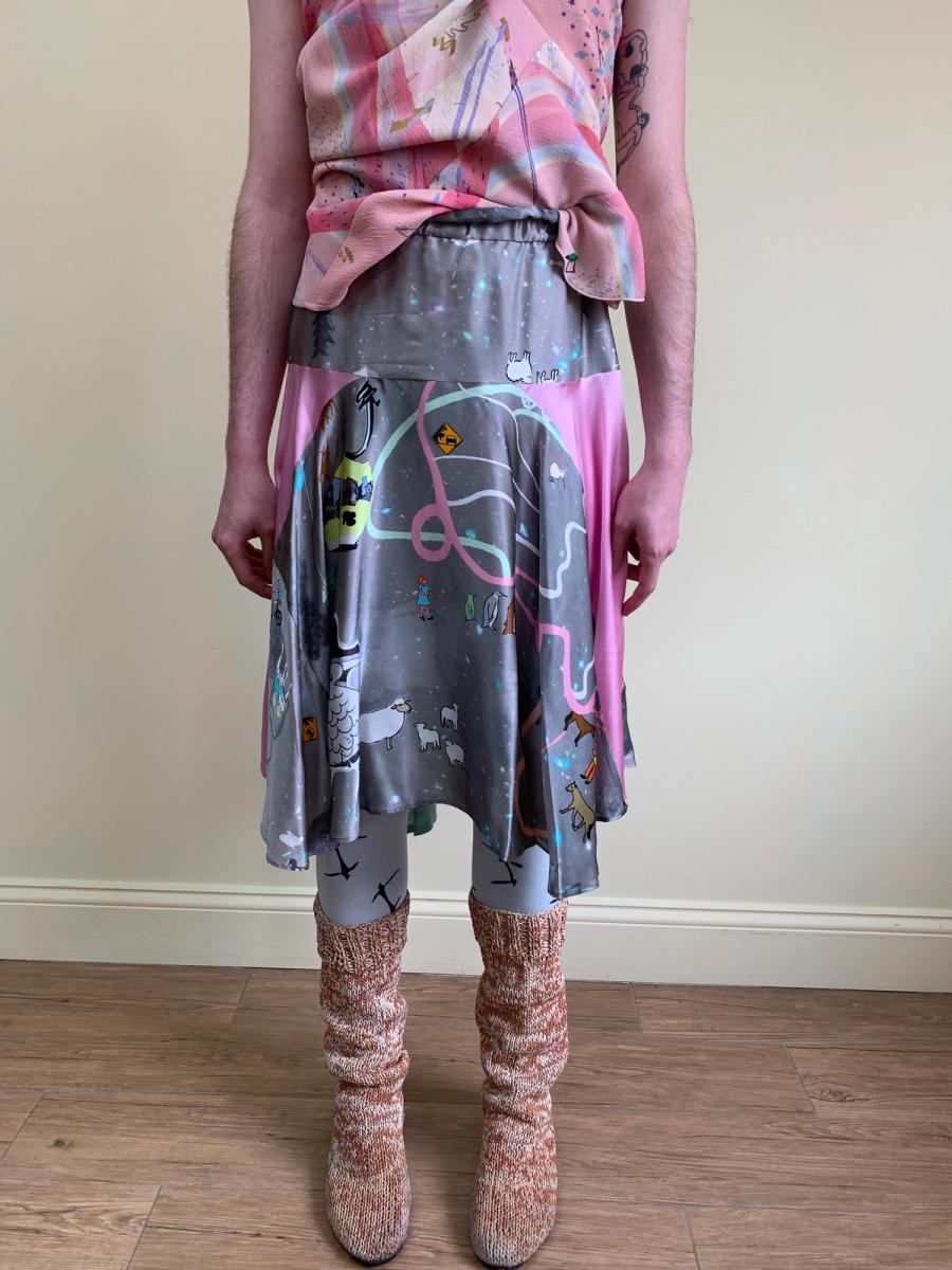 Tsumori Chisato Silk Sporting Map & Text Print Skirt product image