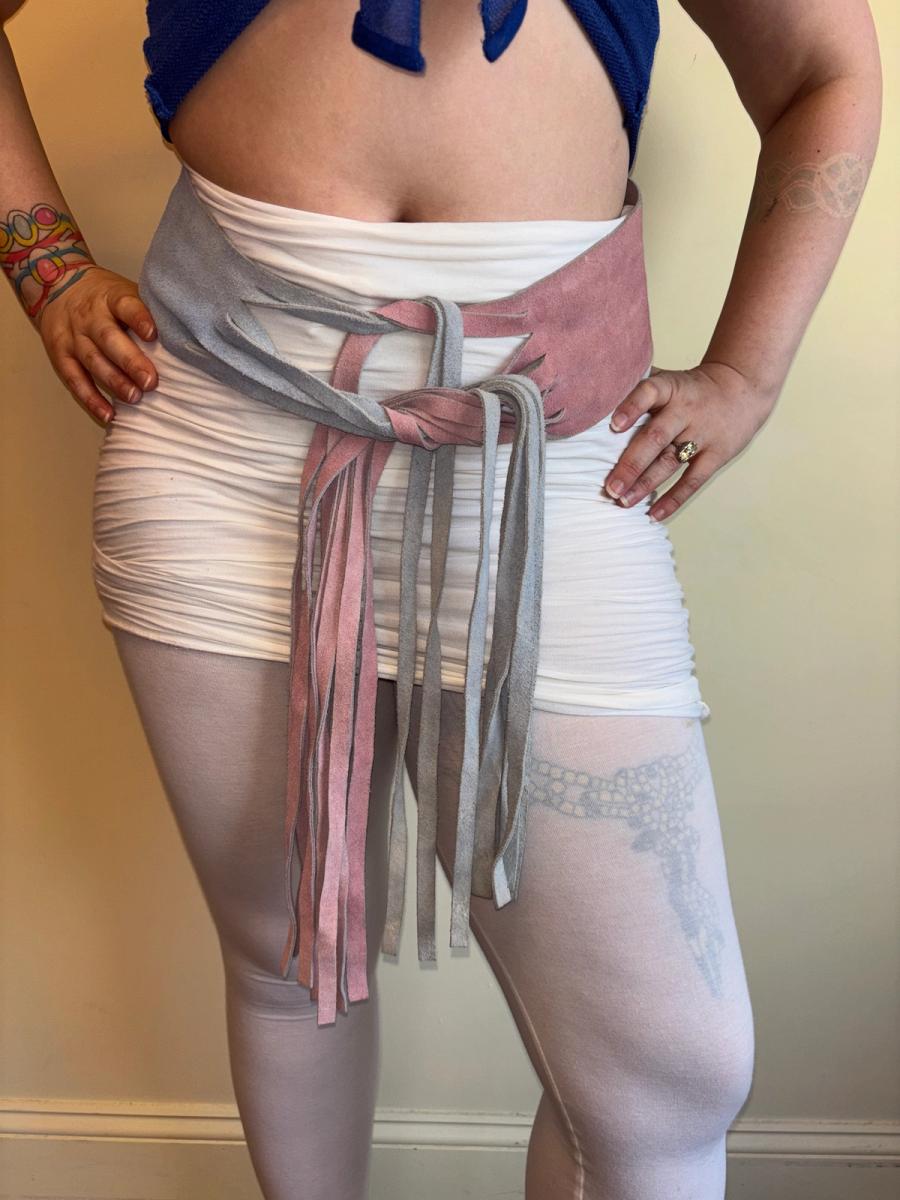 1970s Pastel Buckskin Fringe Belt product image