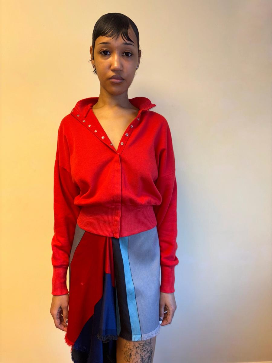 80s Norma Kamali Red Sweatshirt Snap Top product image
