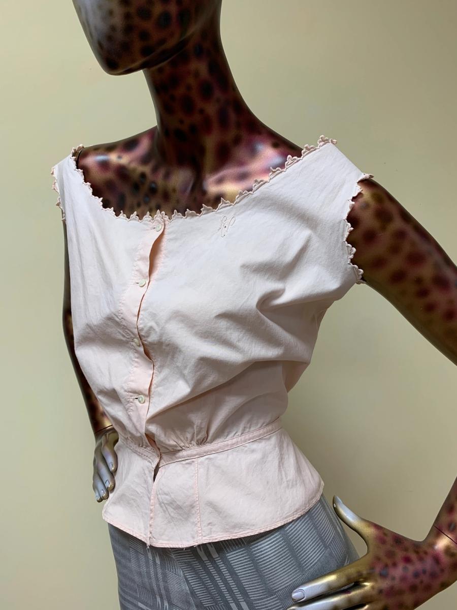 Antique Embroidered Pink Cotton Corset Cover product image