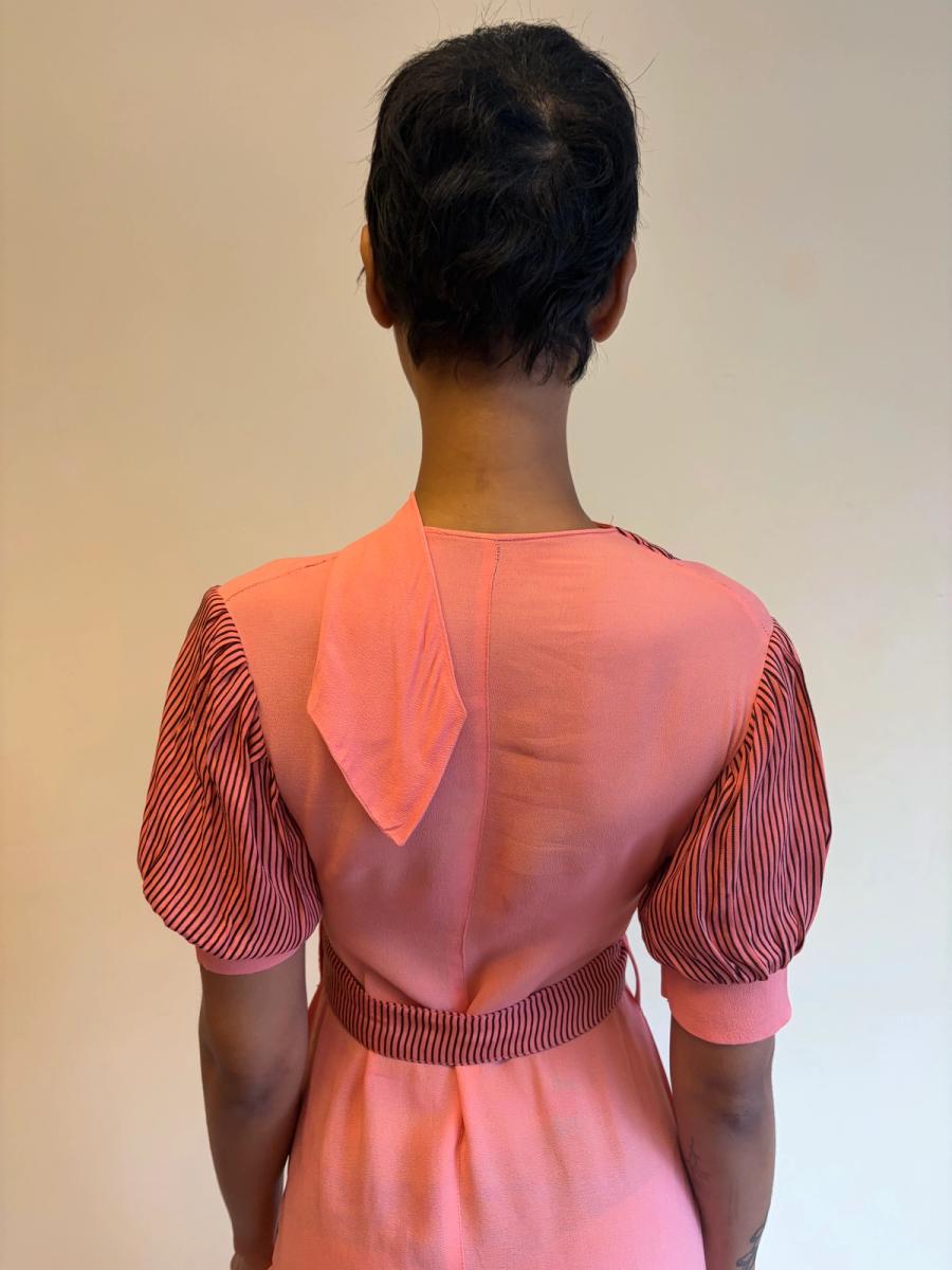 1930s Salmon Pink Day Dress with Scarf Neckline  product image