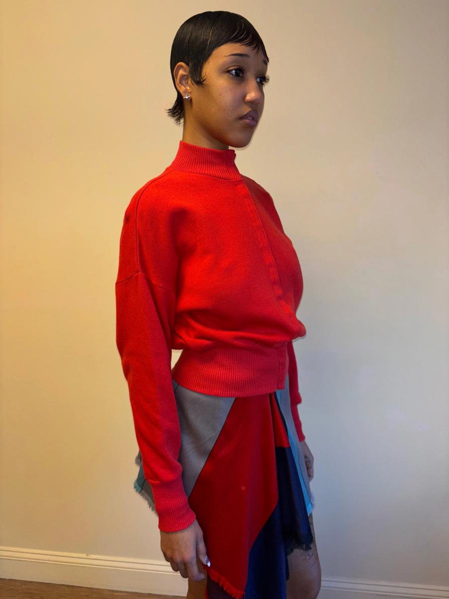 80s Norma Kamali Red Sweatshirt Snap Top product image