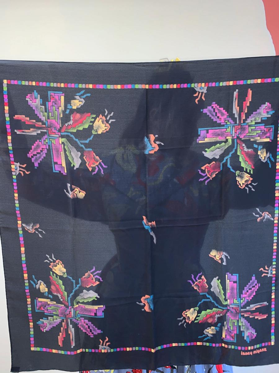 1980s Issey Miyake Pixelated Floral Silk Scarf