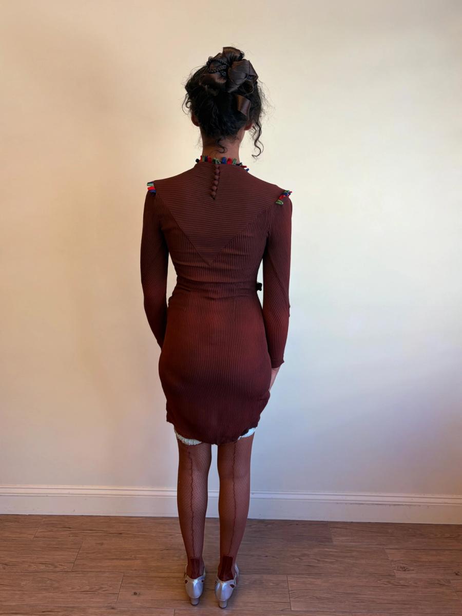 30s or 40s Rib Knit Rhinestone and Ribbon Dress product image