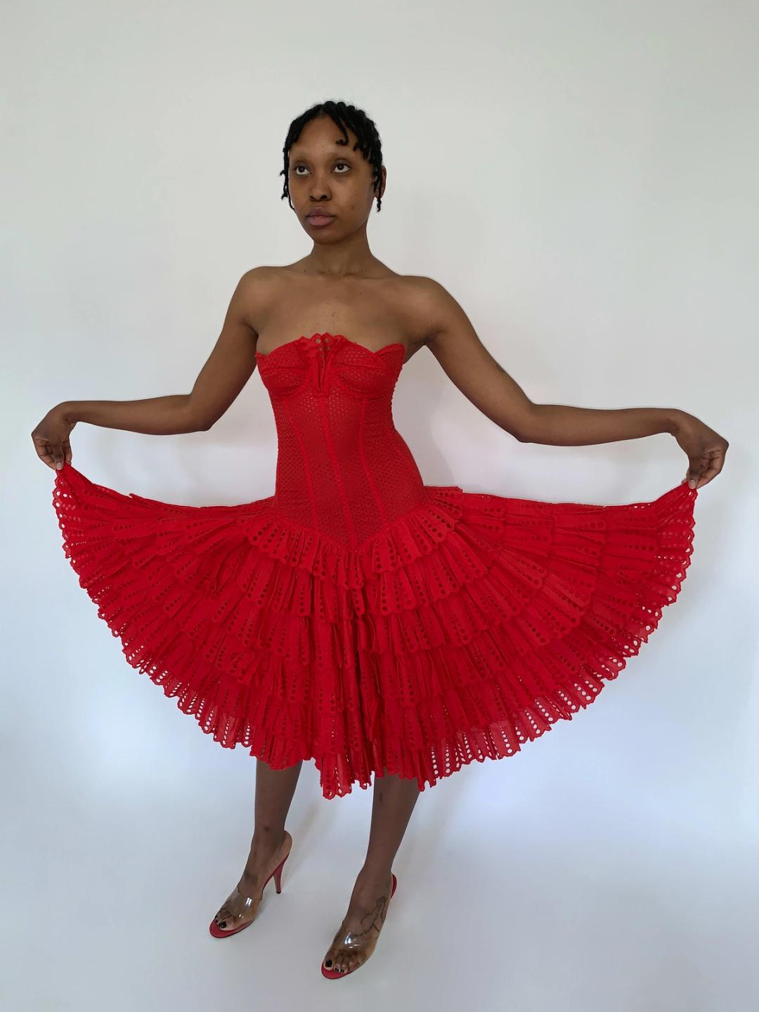 80s Chantal Thomass Red Eyelet Dress 80s Chantal Thomass Red Eyelet Dress