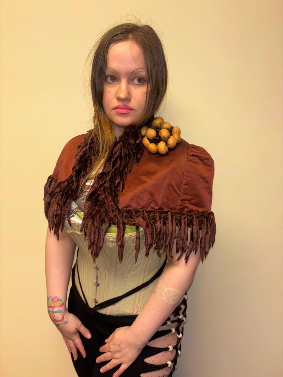 1880s Icicle Fringe Chenille Cape with Leather Flower product image