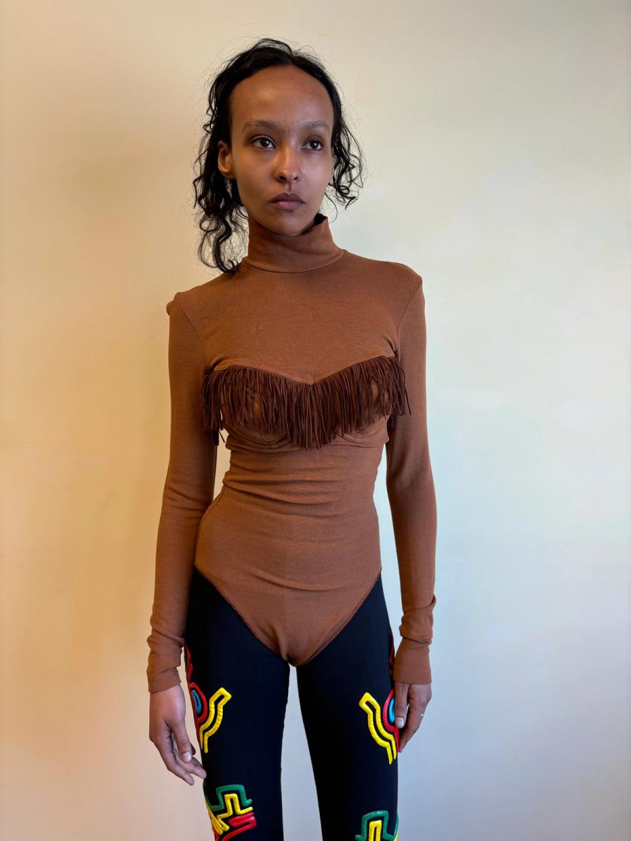 90s Chantal Thomass Brown Fringe Leotard product image