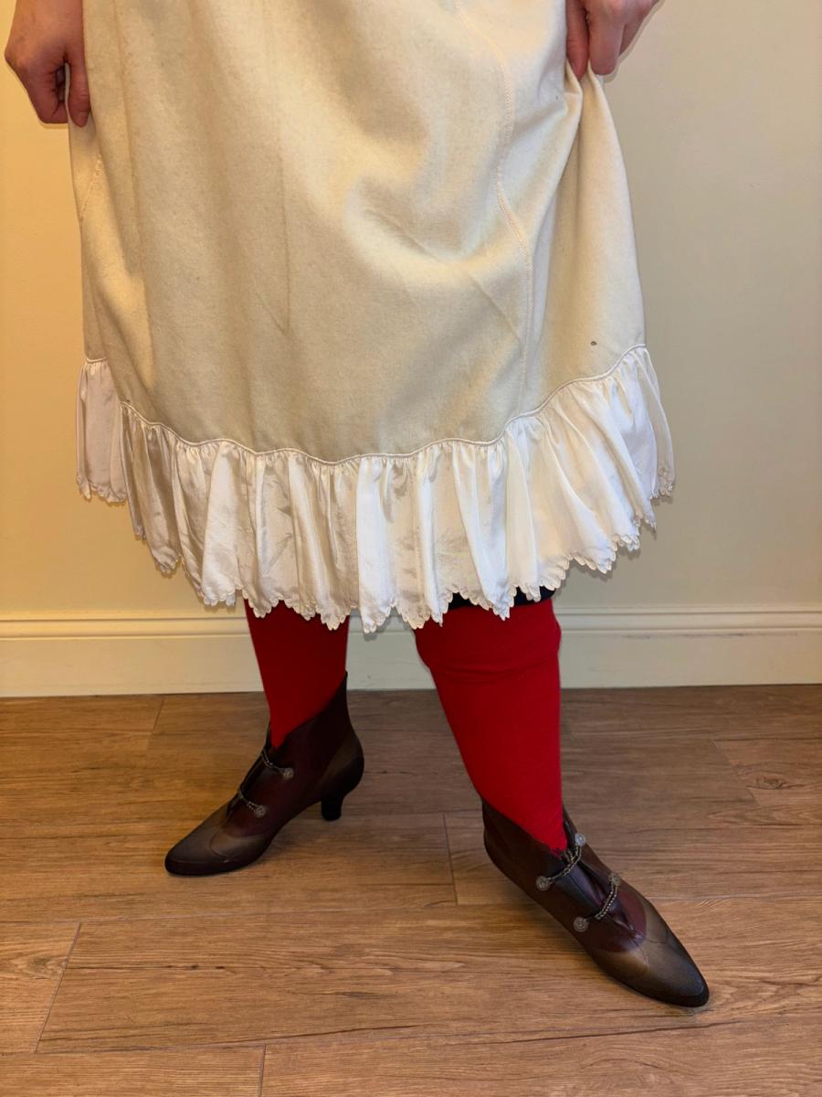 Antique French Short Flannel Petticoat with Scalloped Silk Trim product image