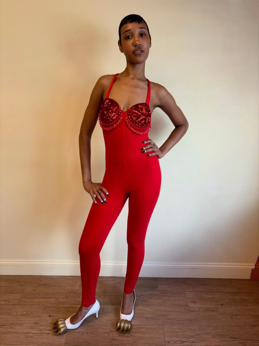 80s Red Beaded Fringe Leotard product image