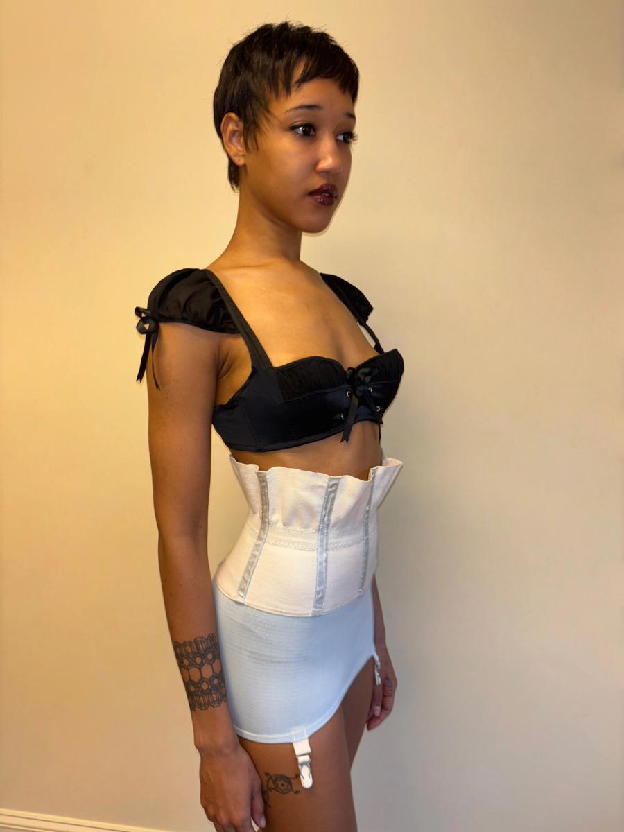 30s or 40s Rubber Baby Blue and White Waist Cincher product image