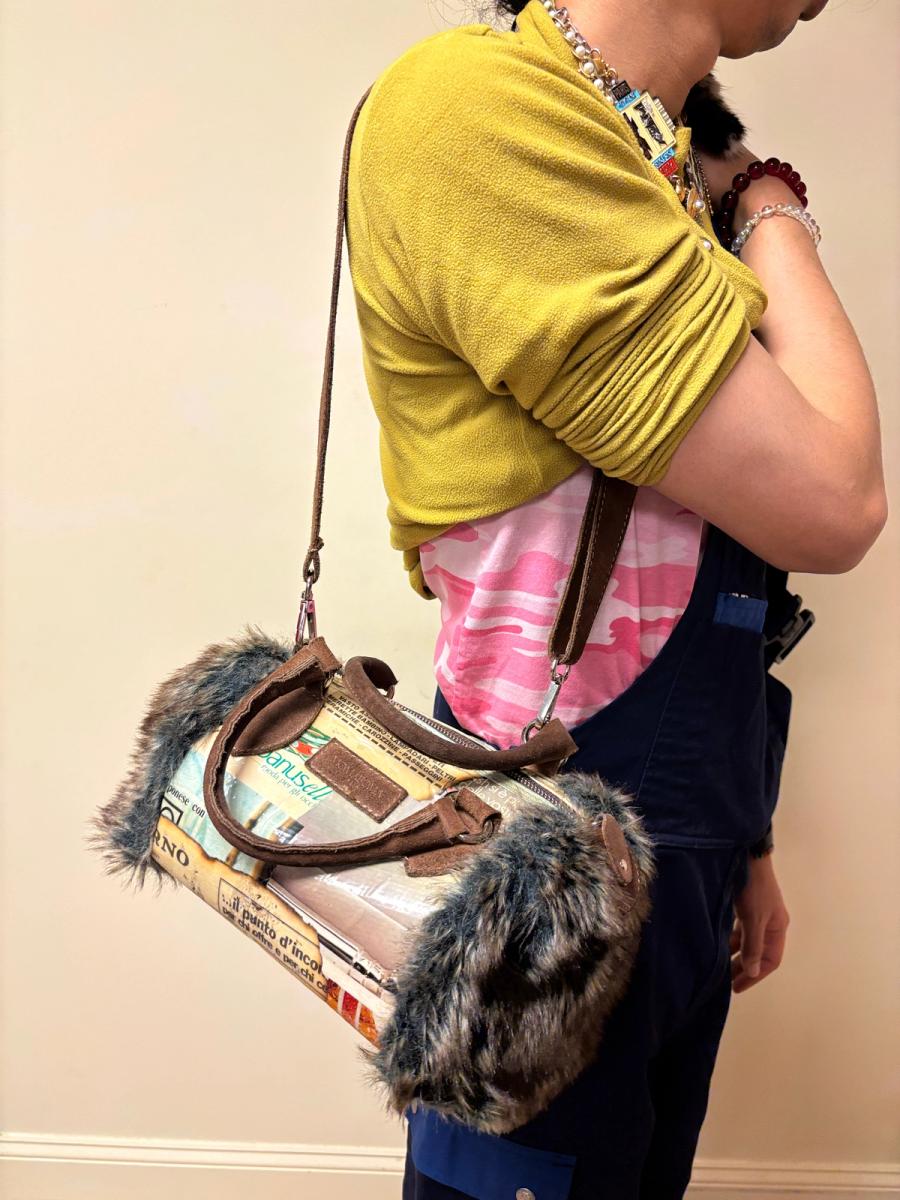 Newsprint and Faux Fur Italian Purse product image
