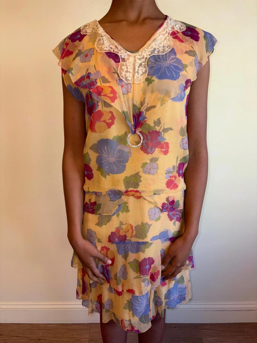 French Late 1920s- 1930s Floral Chiffon Dress  product image