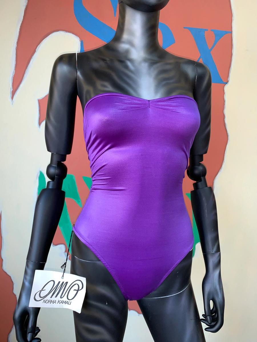 Deadstock 80s OMO Norma Kamali Glossy Purple Bodysuit product image