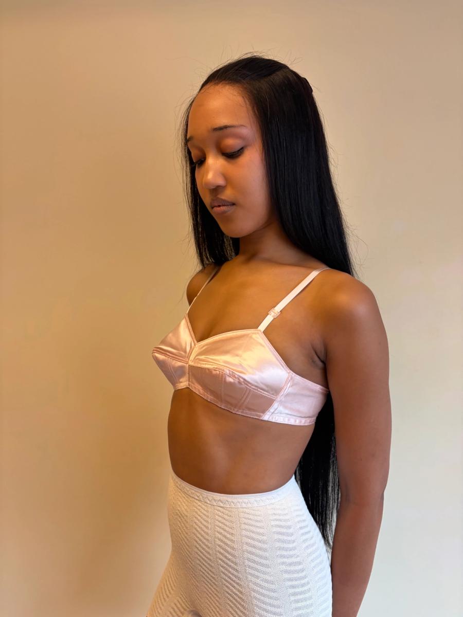 1950s French Pink Satin Bullet Bra product image