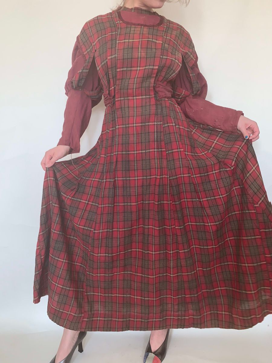 1890-1900 Antique Mutton Sleeve Pinafore Workdress product image