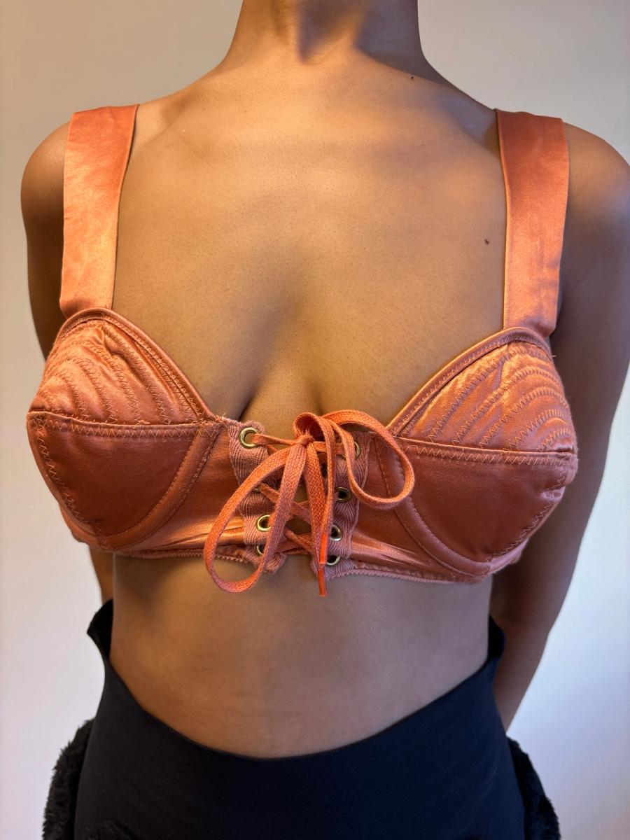 1980s Gaultier Junior Peach Satin Bullet Bra Top product image