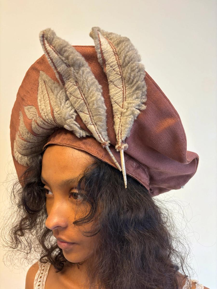 Unusual Midcentury Hat With Tromp L'oeil & Real Feather  product image