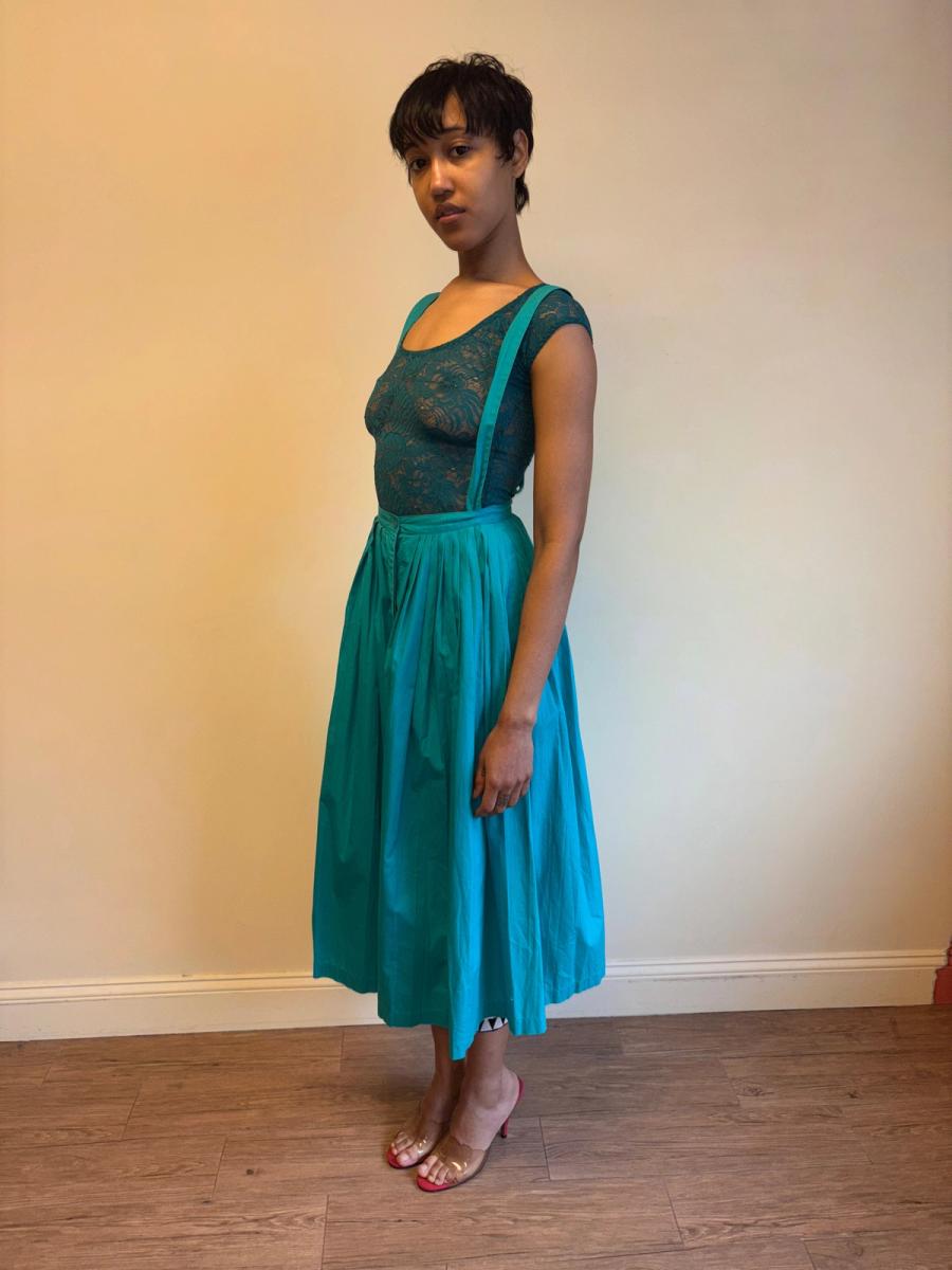 80s Norma Kamali Teal Suspender Skirt product image