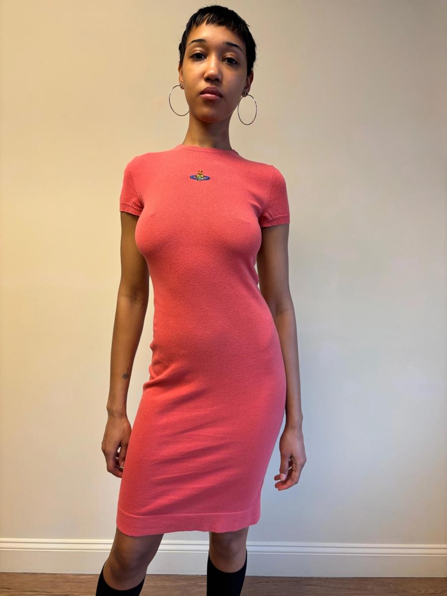 Vintage Vivienne Westwood Coral Pink Knit Orb Dress product image