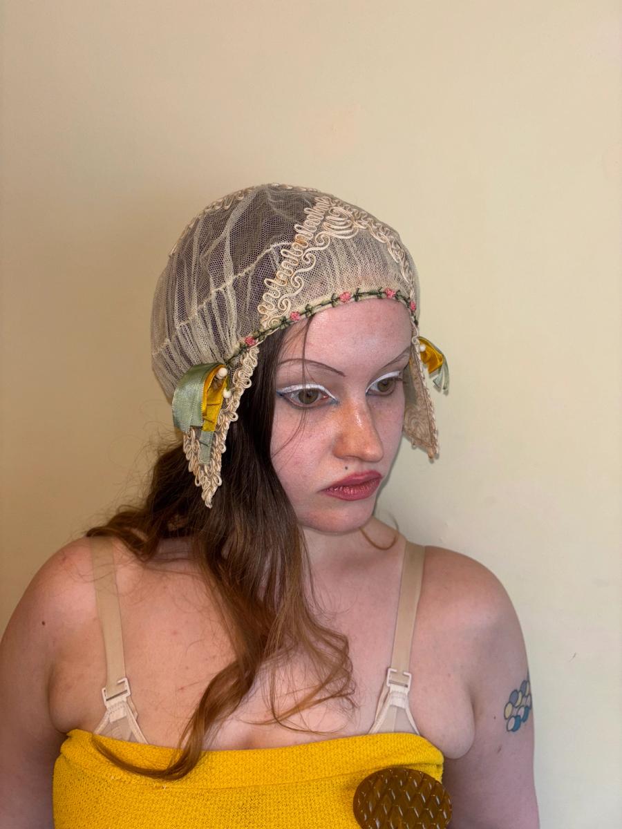 1920s French Bonnet with Yellow Ribbon product image