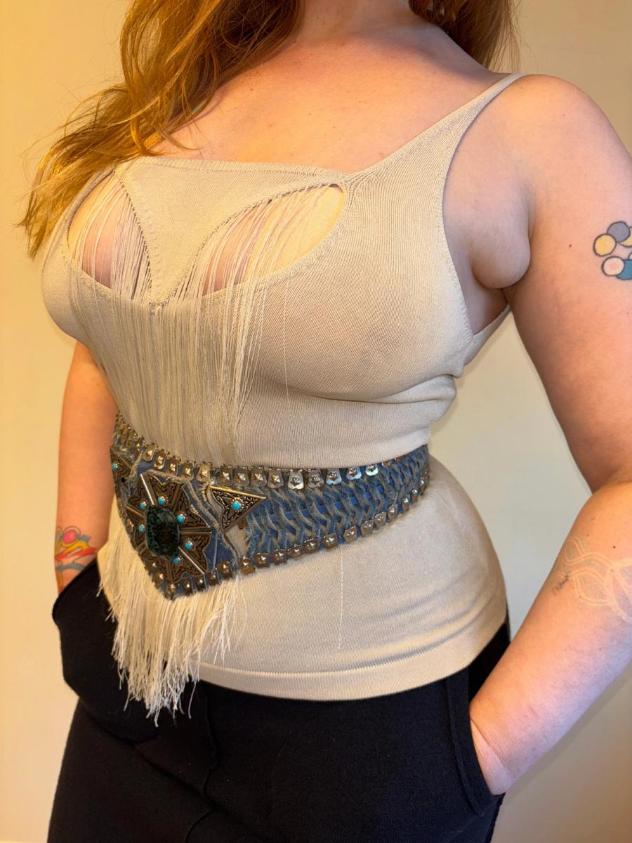 80s French Turquoise Demin and Leopard Belt product image