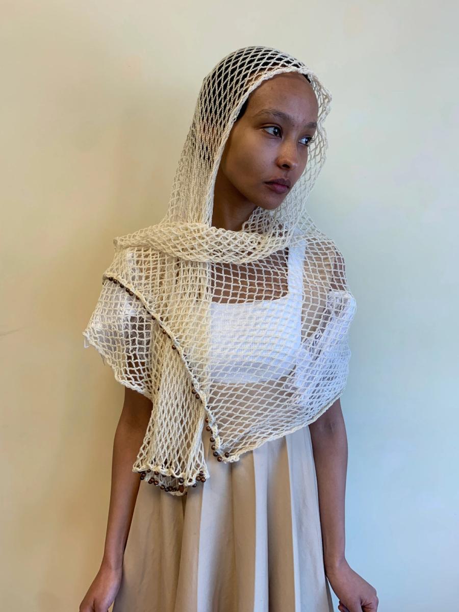 Maria Calderara Knit Fishnet Beaded Shawl product image