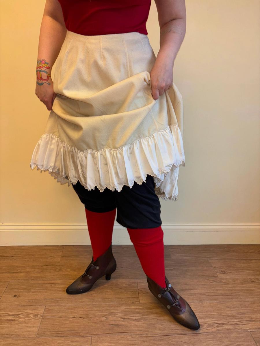 Antique French Short Flannel Petticoat with Scalloped Silk Trim product image