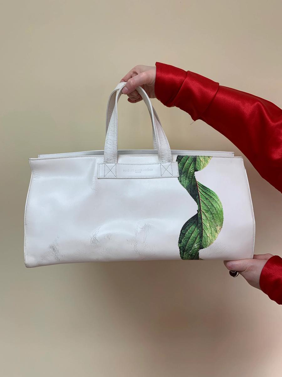 90s Masaki Matsushima Homme Leather Bag with Photorealistic Leaf Print product image