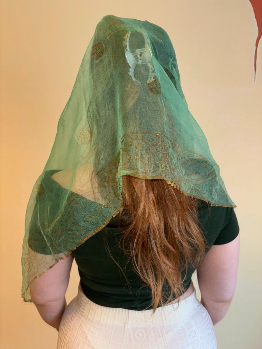 Vintage Indian Silk Scarf with Gold Block Print  product image