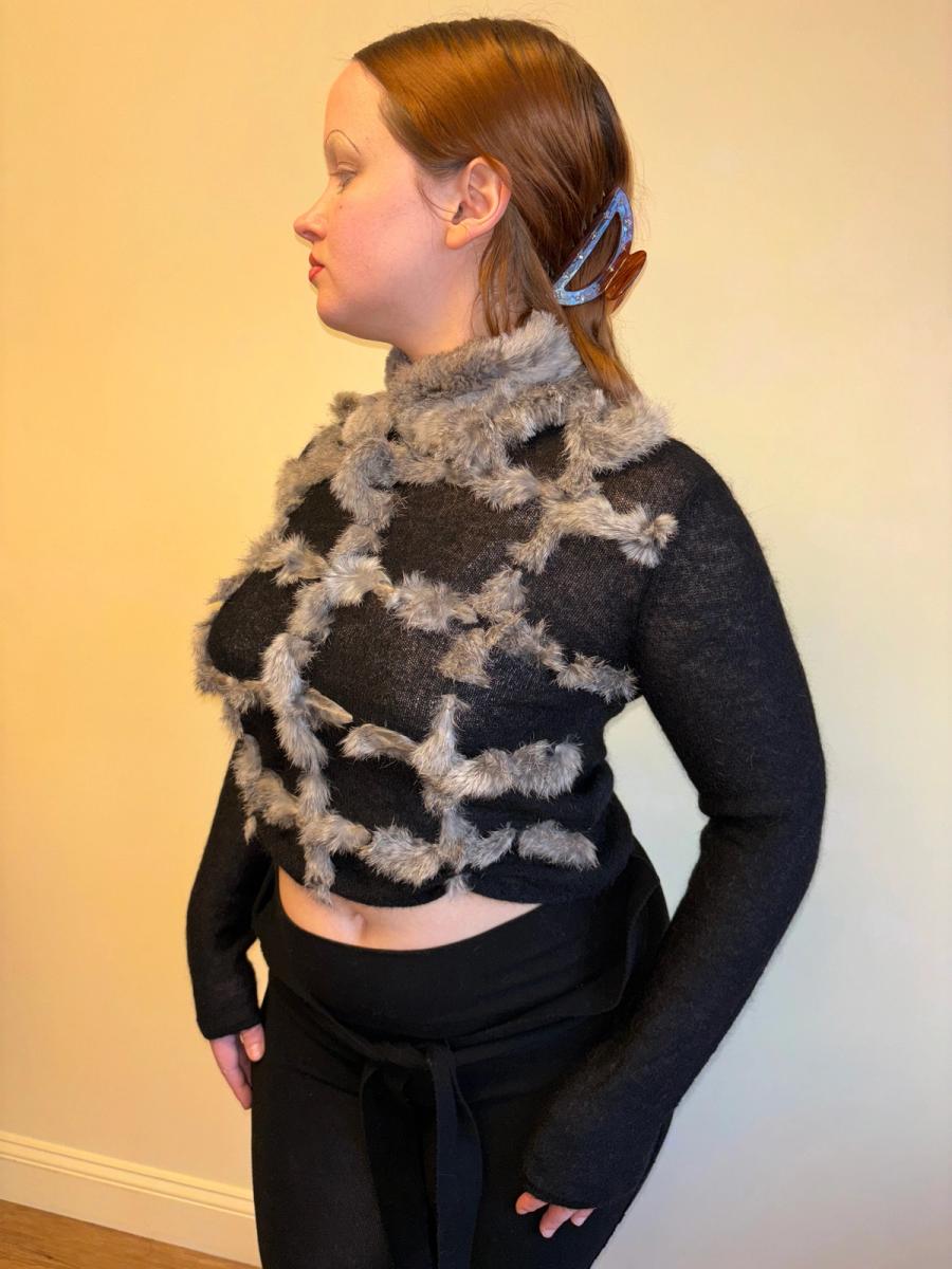 Nicole Rabbit Fur Weaving Top with Detachable Collar product image