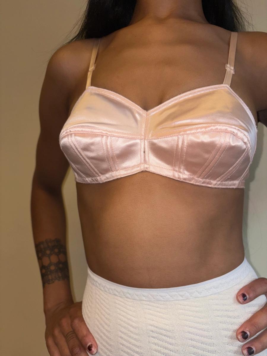 1950s French Pink Satin Bullet Bra product image