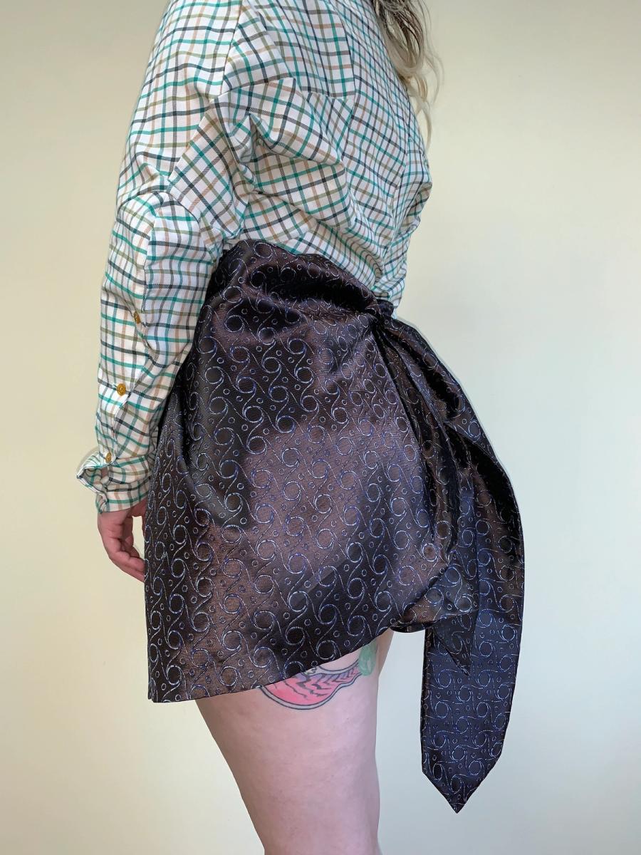 90s Jane Marple Tie-Silk Bustle Miniskirt product image