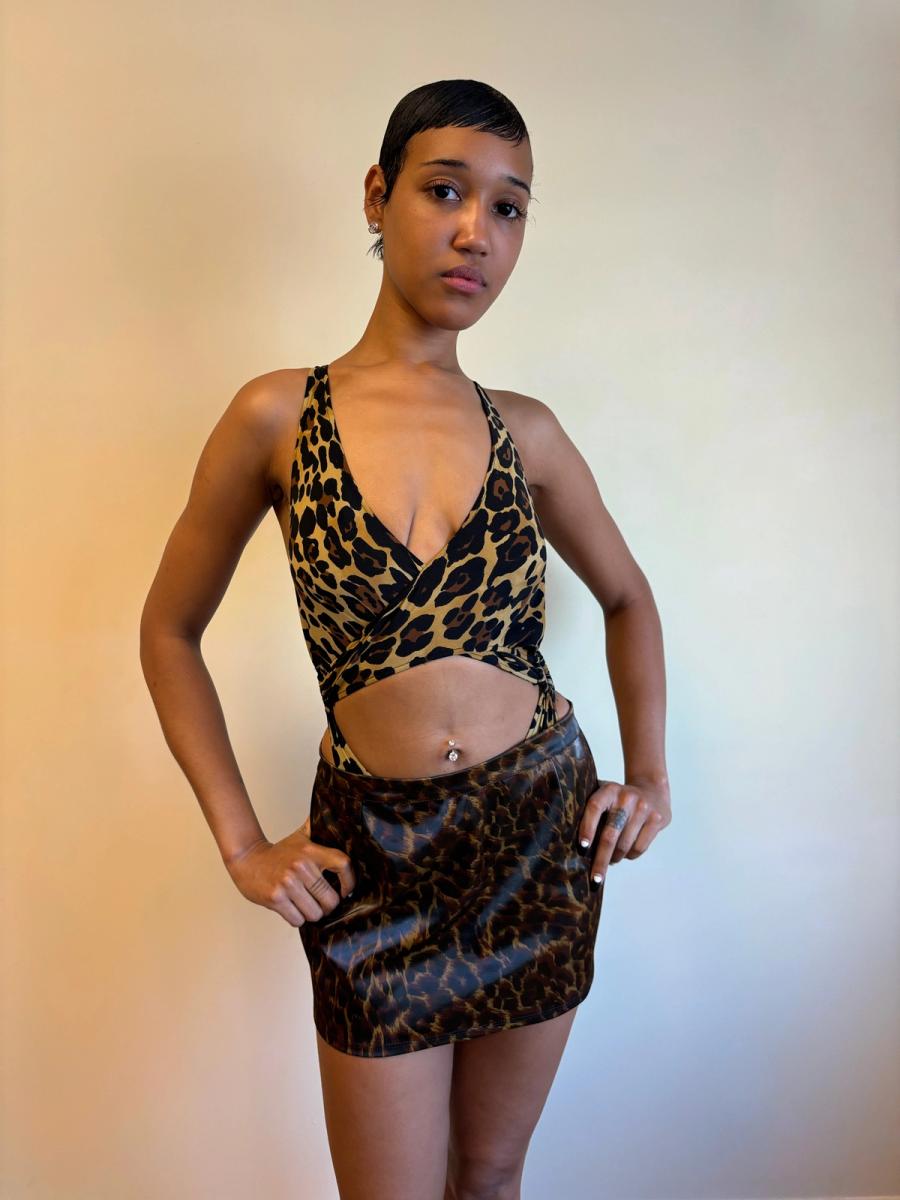 90s Italian Leopard Vinyl Miniskirt product image