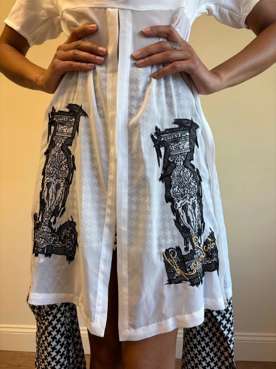 90s Kansai Yamamoto Greco-Roman Embroidered Paneled Dress product image