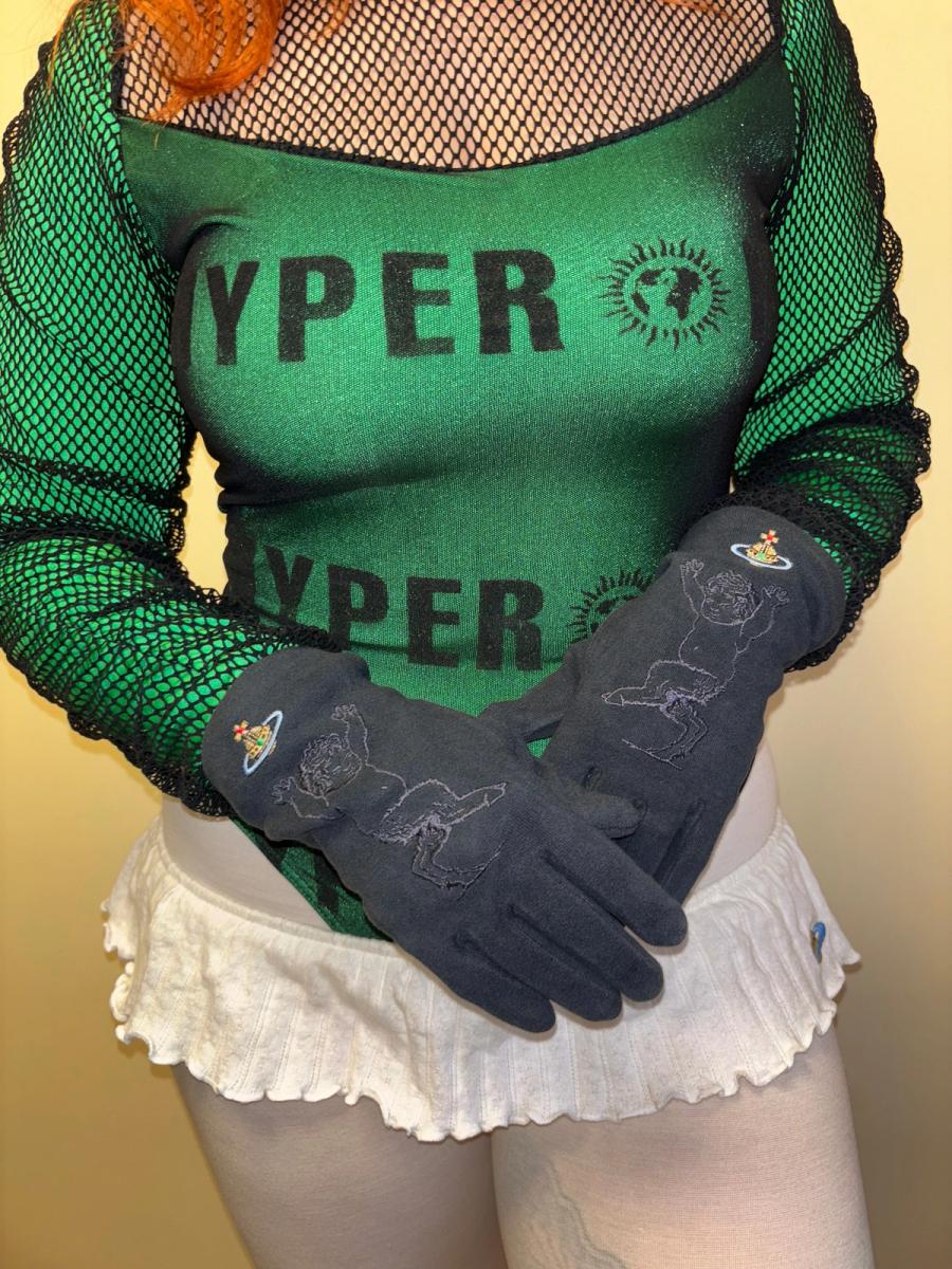 90s Vivienne Westwood Black Velvet Baby Satyr Gloves product image