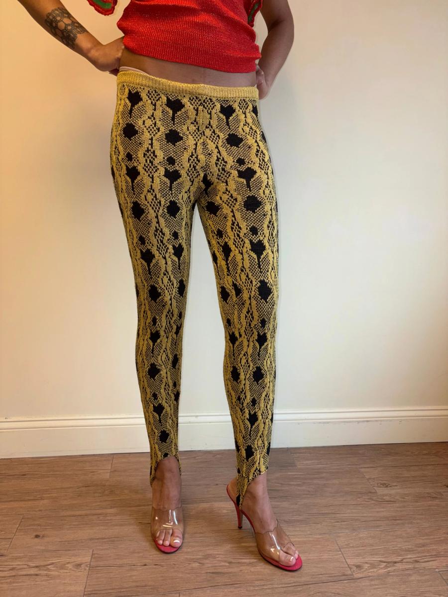 80s Claudia Skoda Yellow Knit Stirrup Leggings product image