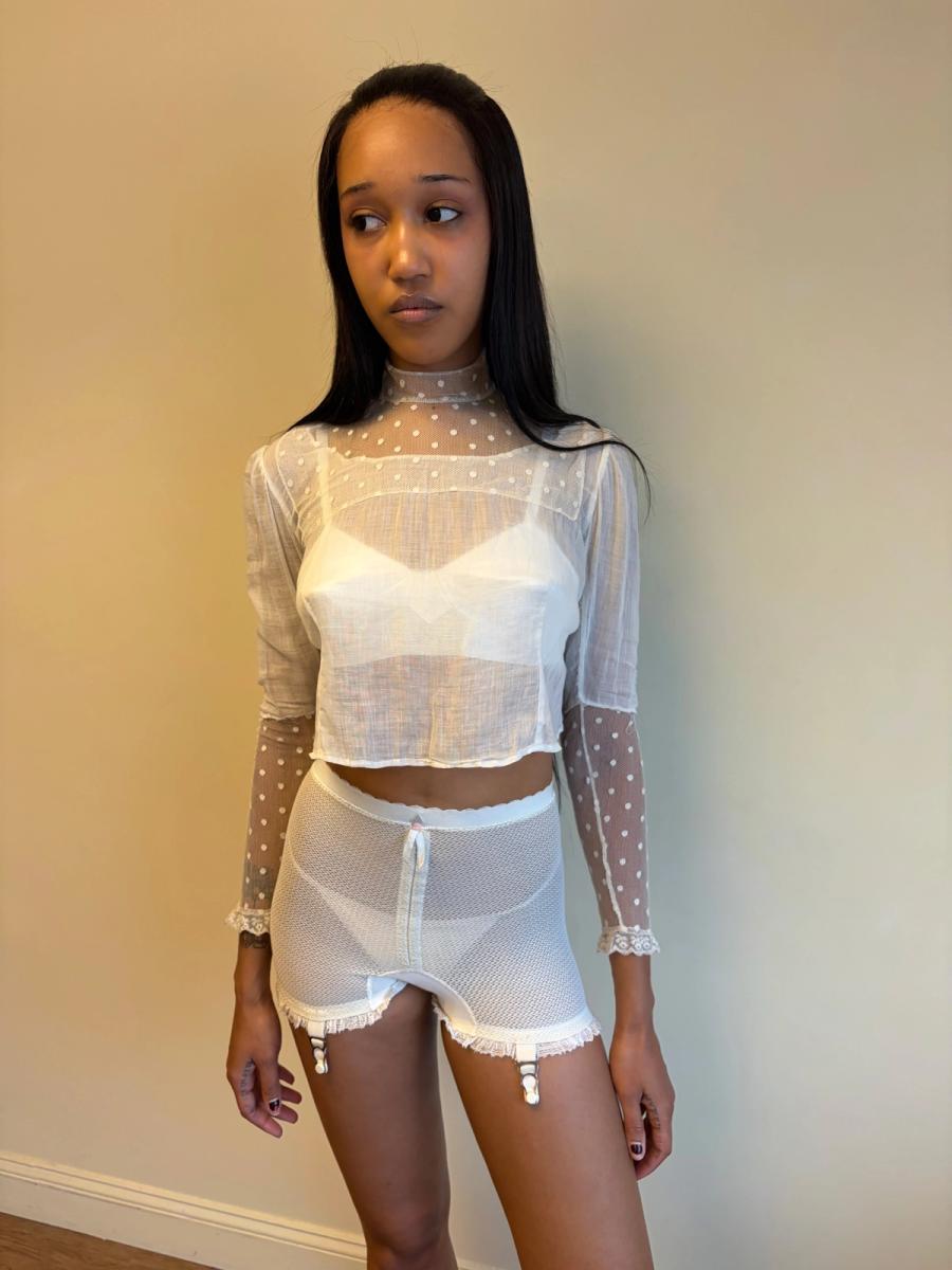 Edwardian White Lace Dot Blouse product image