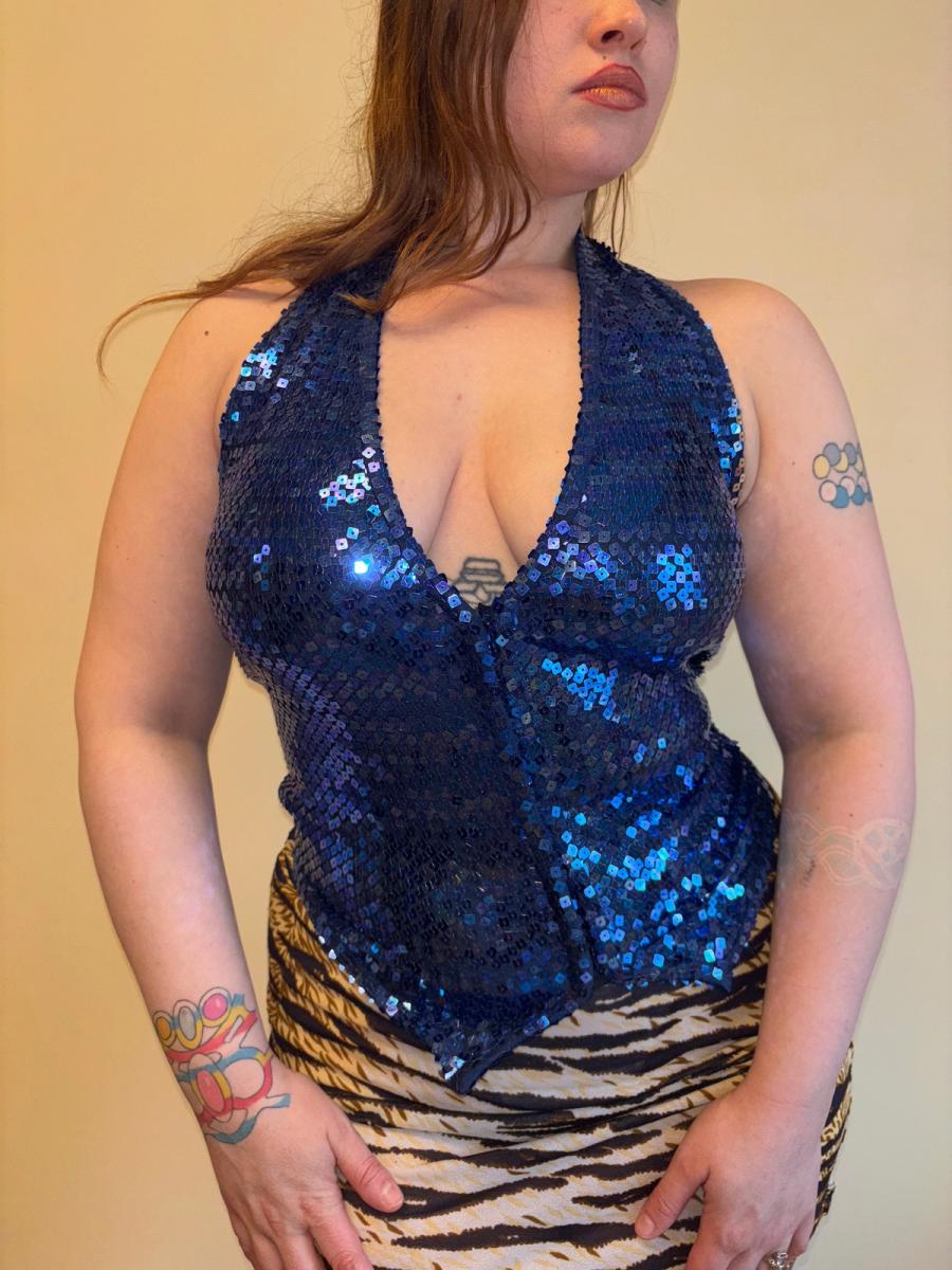90s Chantal Thomass Blue Sequin Halter Top product image